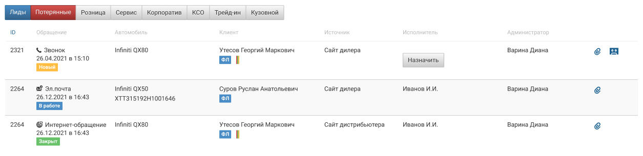 Обращение с сайта и соц.сетей создаются автоматически в CRM системе. Администратору останется только назначить ответственного